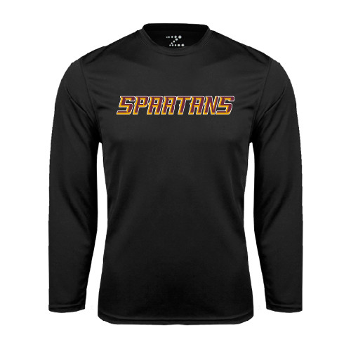  Black Performance Long Sleeve Shirt - Spartans Word Mark