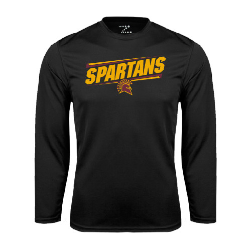  Black Performance Long Sleeve Shirt - Spartans Angled