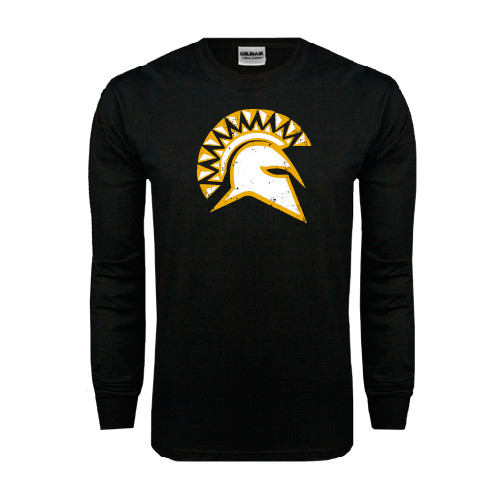  Black Long Sleeve T Shirt - Official Logo Distressed