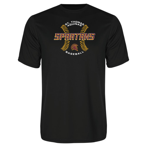  Black Performance Tee - Spartans Baseball w/ Seams