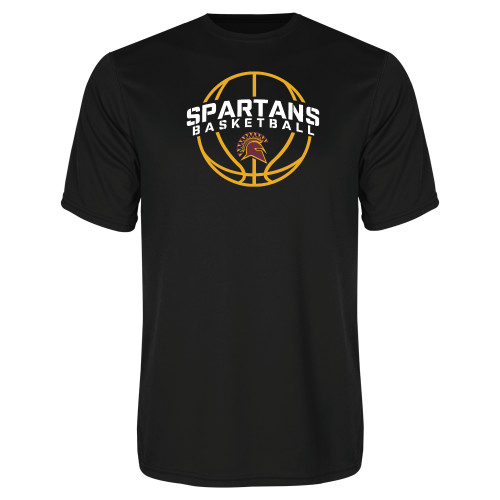  Black Performance Tee - Spartans Basketball Arched w/ Ball