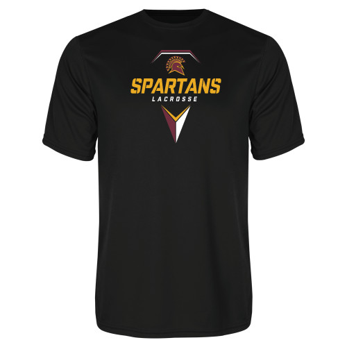  Black Performance Tee - Spartans Geometric Lacrosse Head
