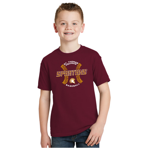  Youth Maroon T Shirt - Spartans Baseball w/ Seams