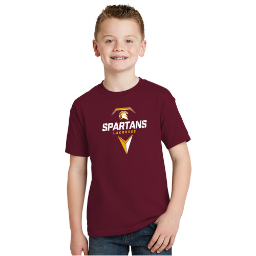  Youth Maroon T Shirt - Spartans Geometric Lacrosse Head