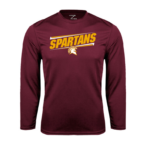  Maroon Performance Long Sleeve Shirt - Spartans Angled