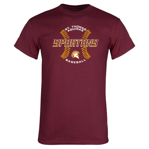  Maroon T Shirt - Spartans Baseball w/ Seams
