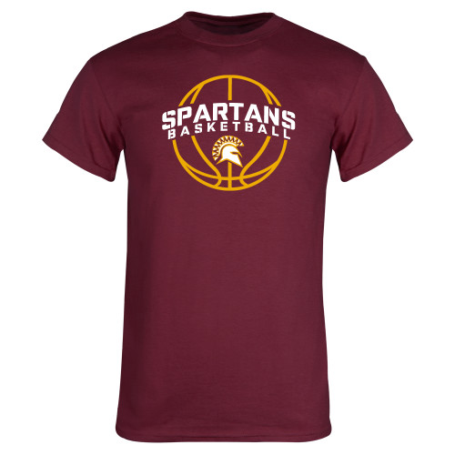  Maroon T Shirt - Spartans Basketball Arched w/ Ball