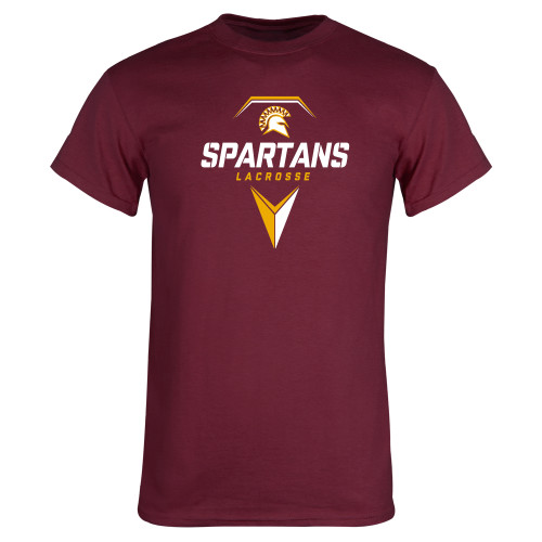  Maroon T Shirt - Spartans Geometric Lacrosse Head