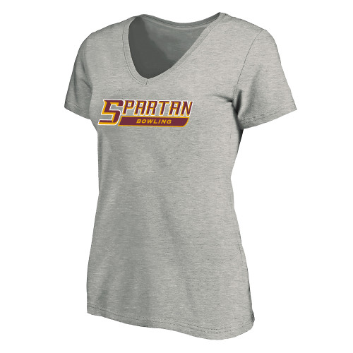 Womens Plus Heather Grey V Neck T Shirt - Bowling - Spartans