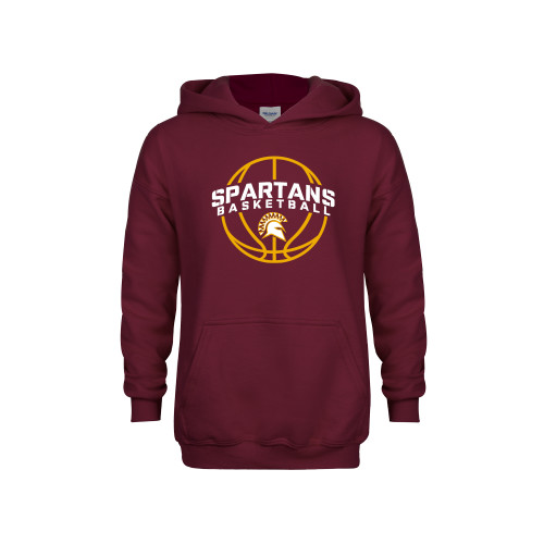  Youth Maroon Fleece Hoodie - Spartans Basketball Arched w/ Ball