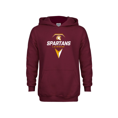  Youth Maroon Fleece Hoodie - Spartans Geometric Lacrosse Head