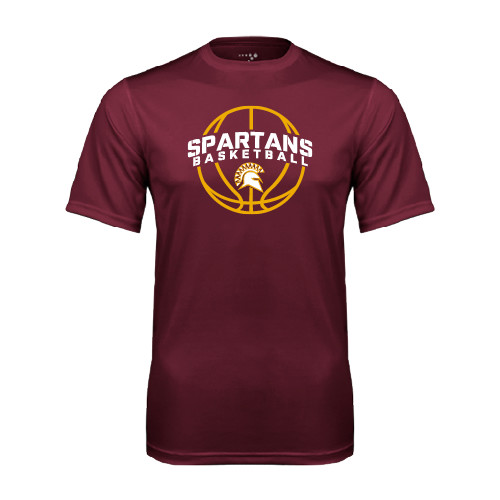 Maroon Performance Tee - Spartans Basketball Arched w/ Ball