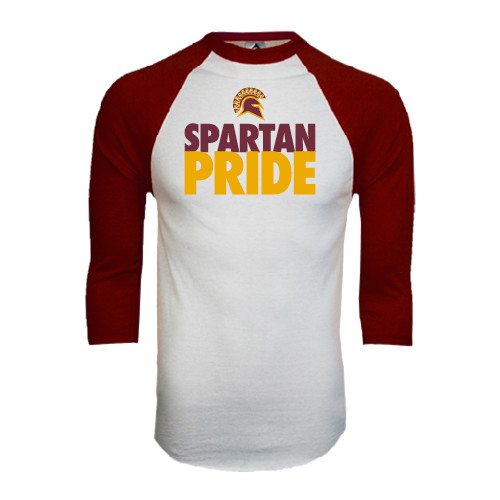  White/Maroon Raglan Baseball T Shirt - Spartan Pride