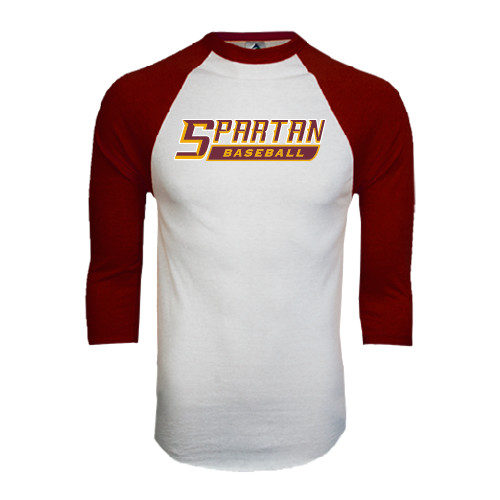  White/Maroon Raglan Baseball T Shirt - Baseball