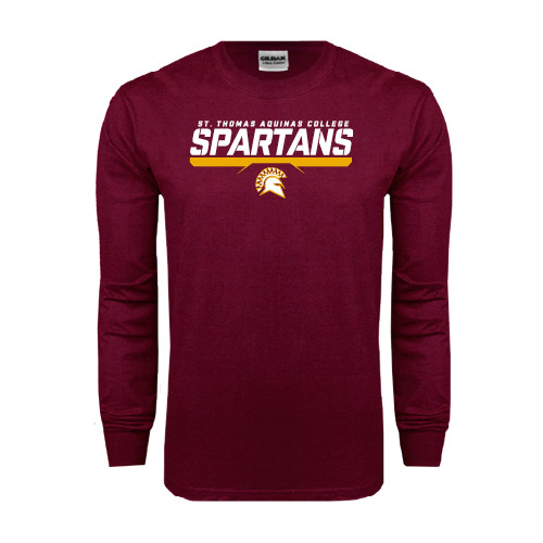  Maroon Long Sleeve T-Shirt - St. Thomas Aquinas Spartans Stacked w/ Bar