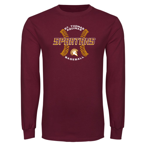  Maroon Long Sleeve T-Shirt - Spartans Baseball w/ Seams