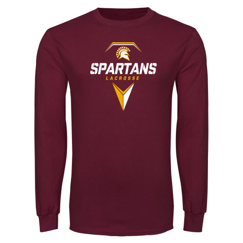  Maroon Long Sleeve T-Shirt - Spartans Geometric Lacrosse Head