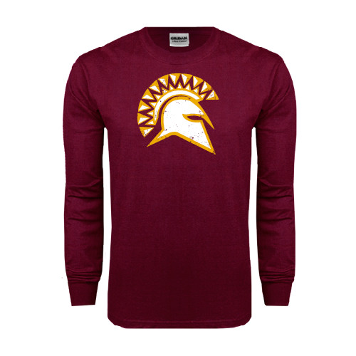  Maroon Long Sleeve T-Shirt - Official Logo Distressed