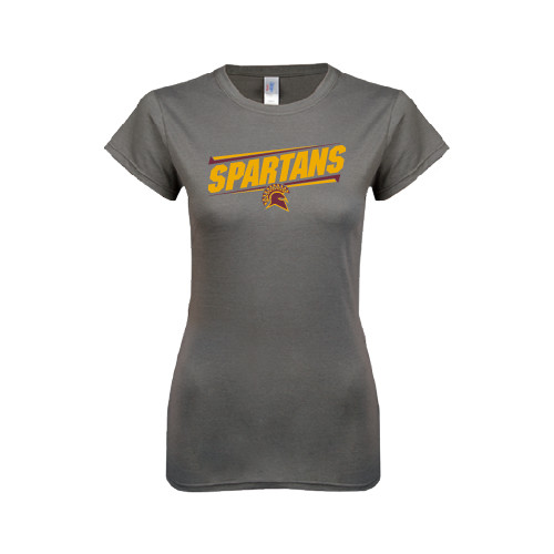  Next Level Womens Charcoal Boyfriend Tee - Spartans Angled