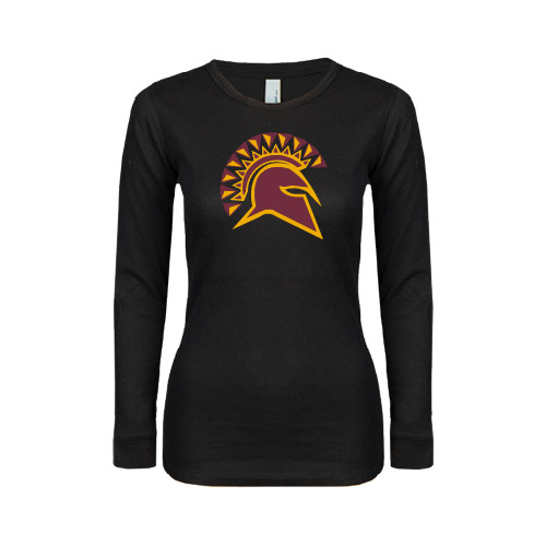  Womens Black Long Sleeve V Neck Tee  - Official Logo
