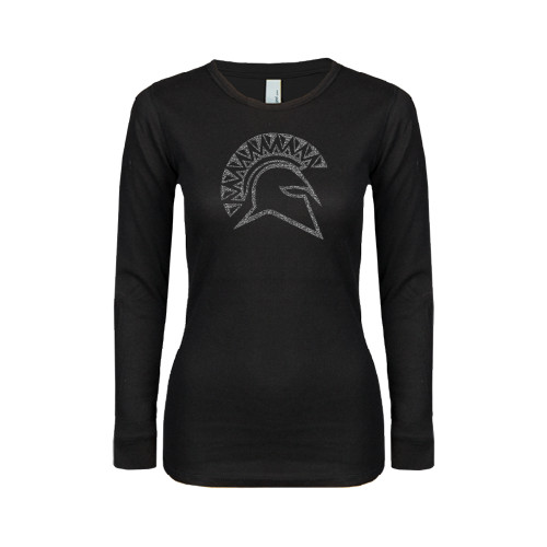  Womens Black Long Sleeve V Neck Tee  - Official Logo Graphite Glitter