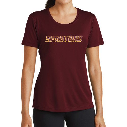  Womens Maroon Performance Short Sleeve Tee - Spartans Word Mark