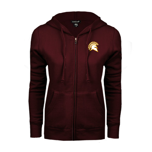  ENZA Womens Maroon Fleece Full Zip Hoodie - Official Logo