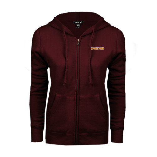  ENZA Womens Maroon Fleece Full Zip Hoodie - Spartans Word Mark