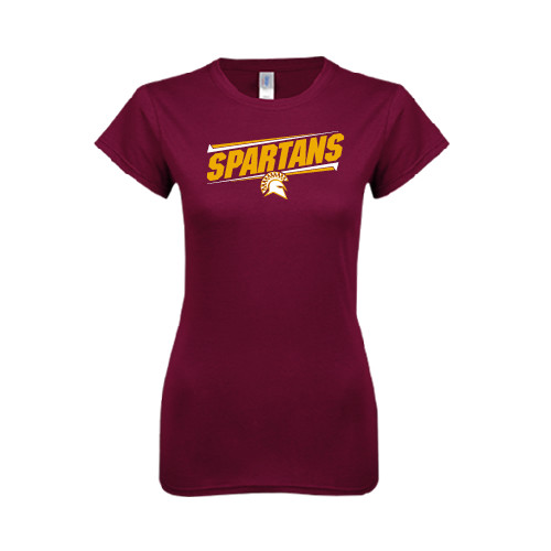  Next Level Womens Maroon Boyfriend Tee - Spartans Angled