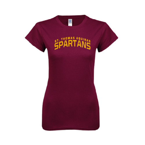  Next Level Womens Maroon Boyfriend Tee - St. Thomas Aquinas Spartans Arched