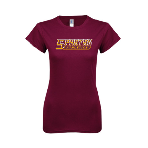  Next Level Womens Maroon Boyfriend Tee - Spartan Athletics Word Mark
