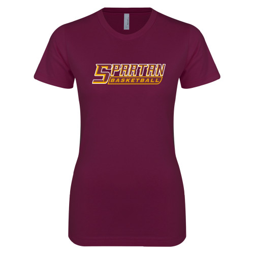  Next Level Womens Maroon Boyfriend Tee - Basketball
