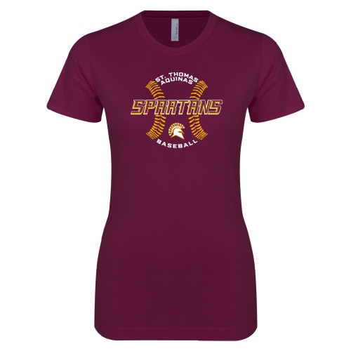  Next Level Womens Maroon Boyfriend Tee - Spartans Baseball w/ Seams