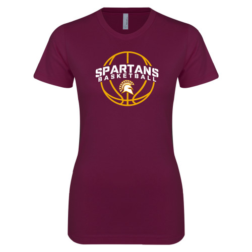  Next Level Womens Maroon Boyfriend Tee - Spartans Basketball Arched w/ Ball