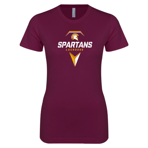  Next Level Womens Maroon Boyfriend Tee - Spartans Geometric Lacrosse Head