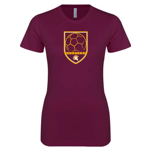  Next Level Womens Maroon Boyfriend Tee - Spartans Soccer Shield