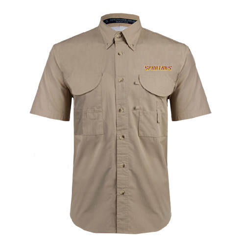  Khaki Fishing Shirt Performance Short Sleeve - Spartans Word Mark