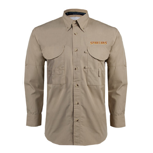  Khaki Fishing Shirt Performance Long Sleeve - Spartans Word Mark