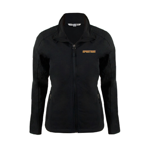  Womens Black Softshell Jacket - Spartans Word Mark