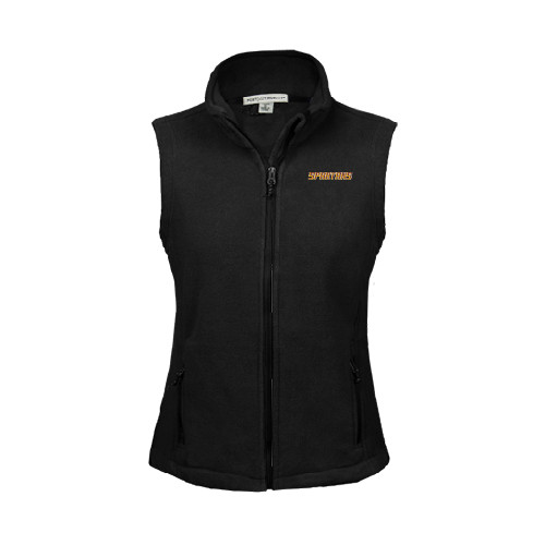  Womens Black Fleece Full Zip Vest - Spartans Word Mark