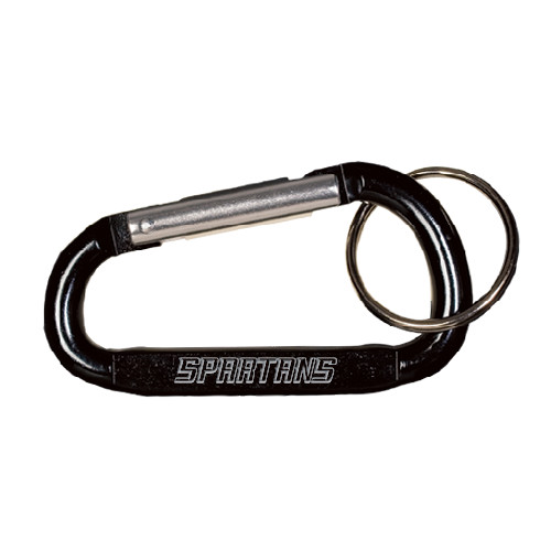  Black Carabiner with Split Ring - Spartans Word Mark Engraved