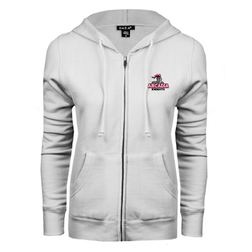  ENZA Womens White Fleece Full Zip Hoodie - Arcadia Knights Stacked
