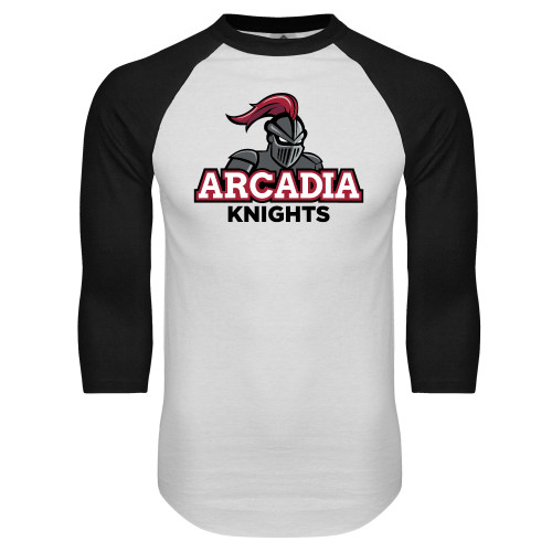  White/Black Raglan Baseball T Shirt - Arcadia Knights Stacked