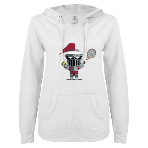  ENZA Womens White V Notch Raw Edge Fleece Hoodie - Arcadia Mini Knight Tennis