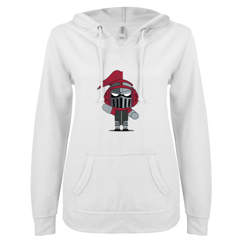 ENZA Womens White V Notch Raw Edge Fleece Hoodie - Arcadia Mini Knight Wrestling