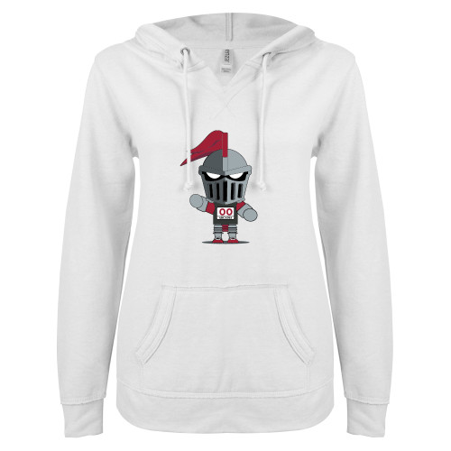  ENZA Womens White V Notch Raw Edge Fleece Hoodie - Arcadia Mini Knight Cross Country Track and Field