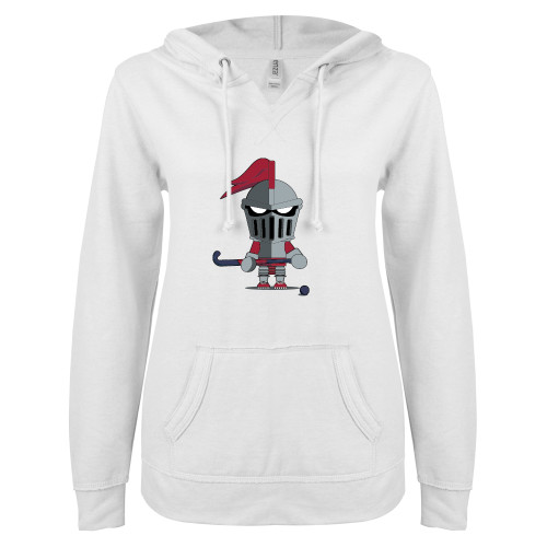 ENZA Womens White V Notch Raw Edge Fleece Hoodie - Arcadia Mini Knight Field Hockey