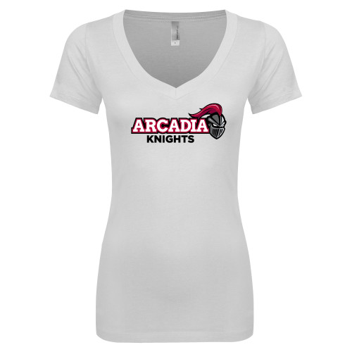 Next Level Womens White Ideal V Tee - Official Logo