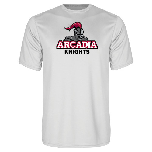  White Performance Tee - Arcadia Knights Stacked
