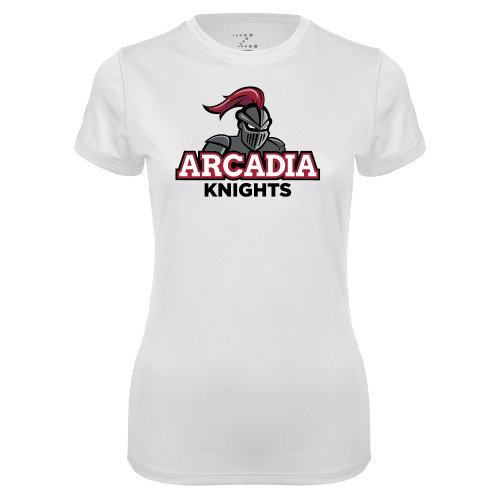  Womens White Performance Tee - Arcadia Knights Stacked